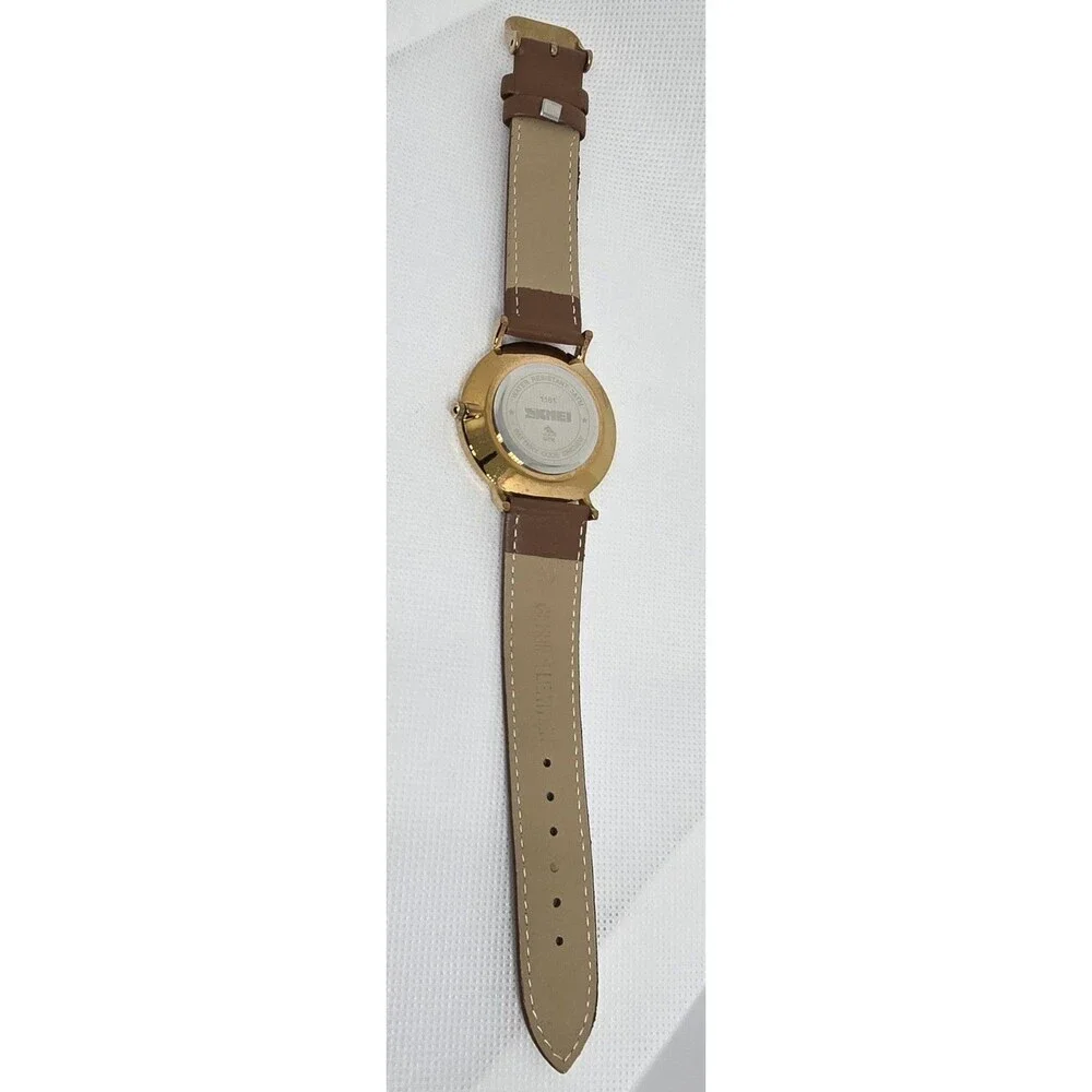 Mens Skmei Classic Dress Round Gold Tone Case White Dial Brown Strap Watch 13 - Picture 8 of 9